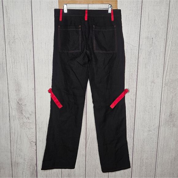 Royal Bones By Tripp, Goth Y2K Black & Red Strappy Chain Pants, size 7 - Picture 4 of 6